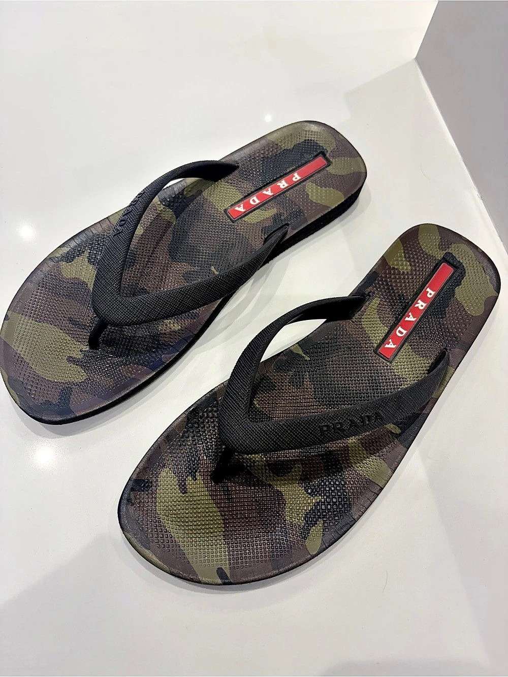 Prada Camouflage Rubber Thong Flip Flop Sandals Green & Brown EU 38